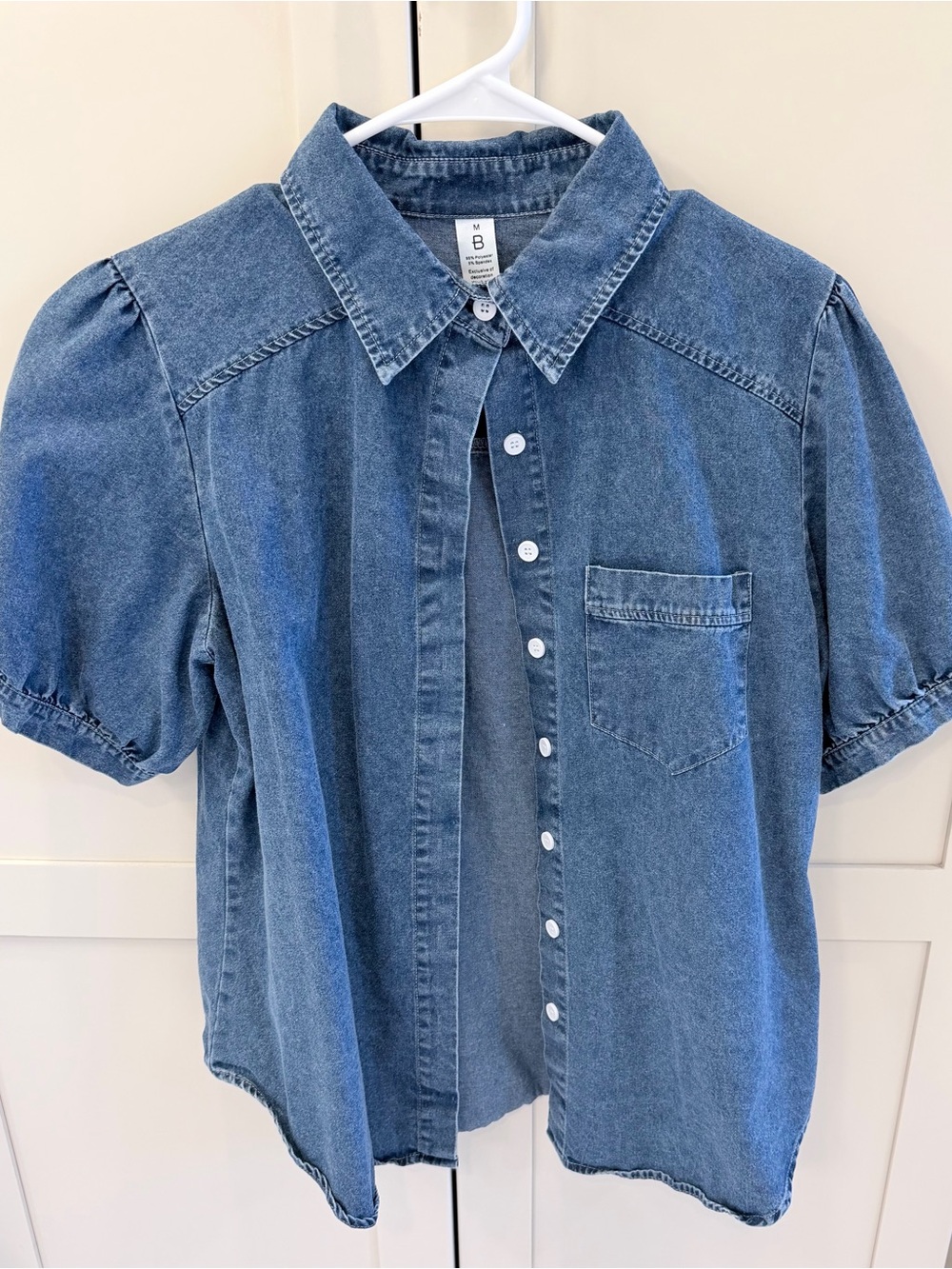 Women's Short Sleeve Denim Button-Down Shirt - Blue